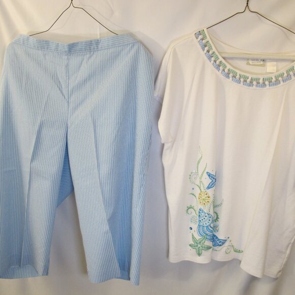 Alfred Dunner two piece set – top and blue cropped pants  1x/18P - Picture 1 of 5